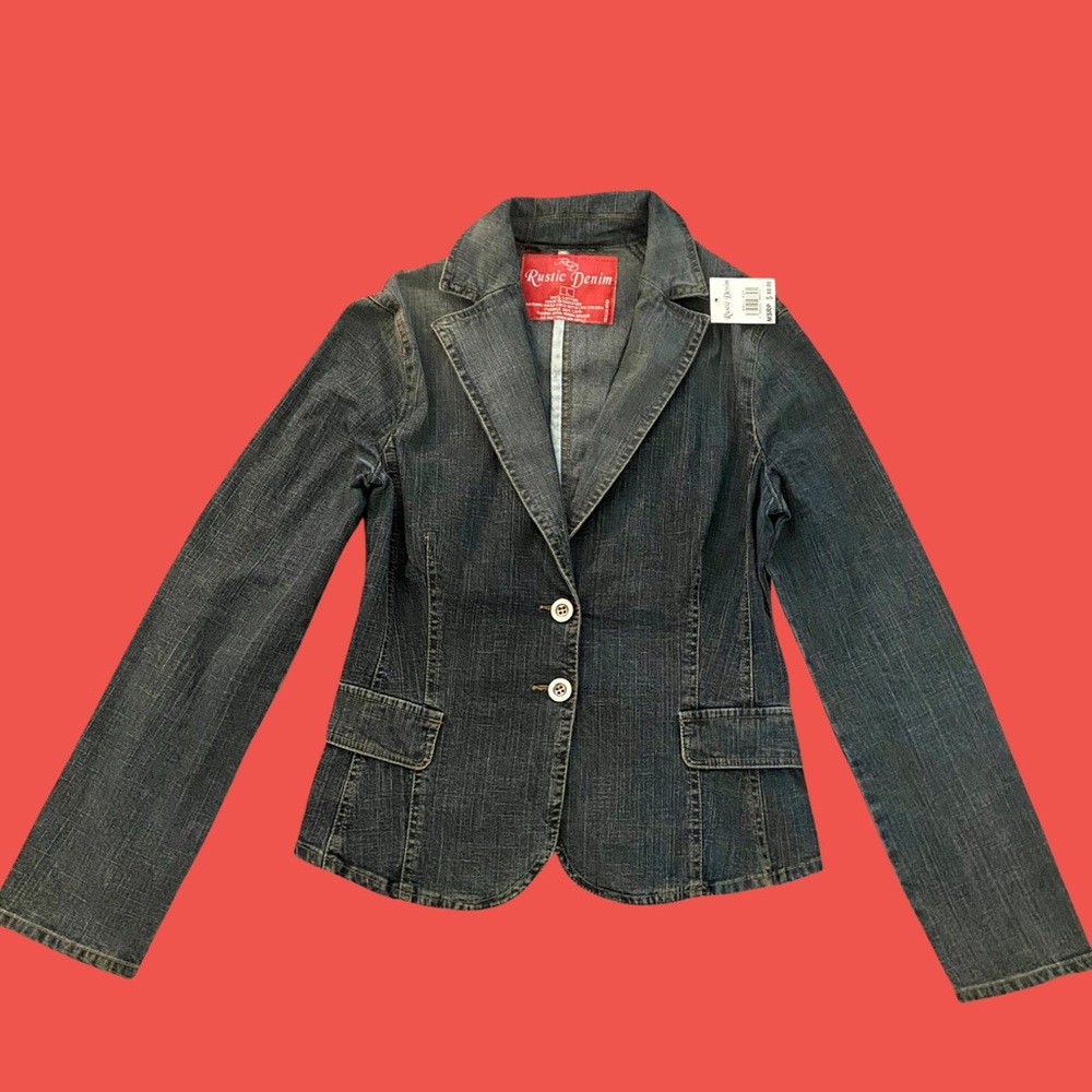 NWT RUSTIC DENIM JEAN JACKET TWO BUTTON BLAZER